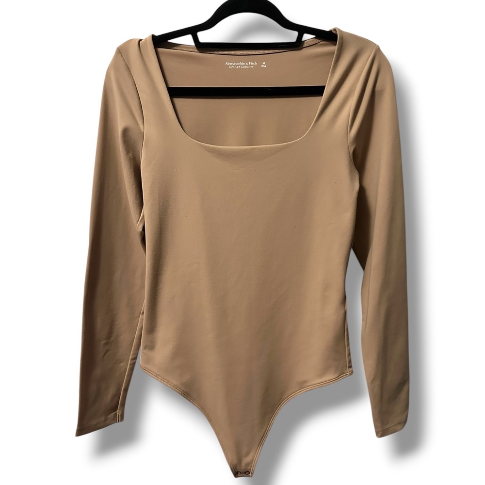 Abercrombie & Fitch Soft A&F Tan Long Sleeve Squareneck Thong Bodysuit Size M